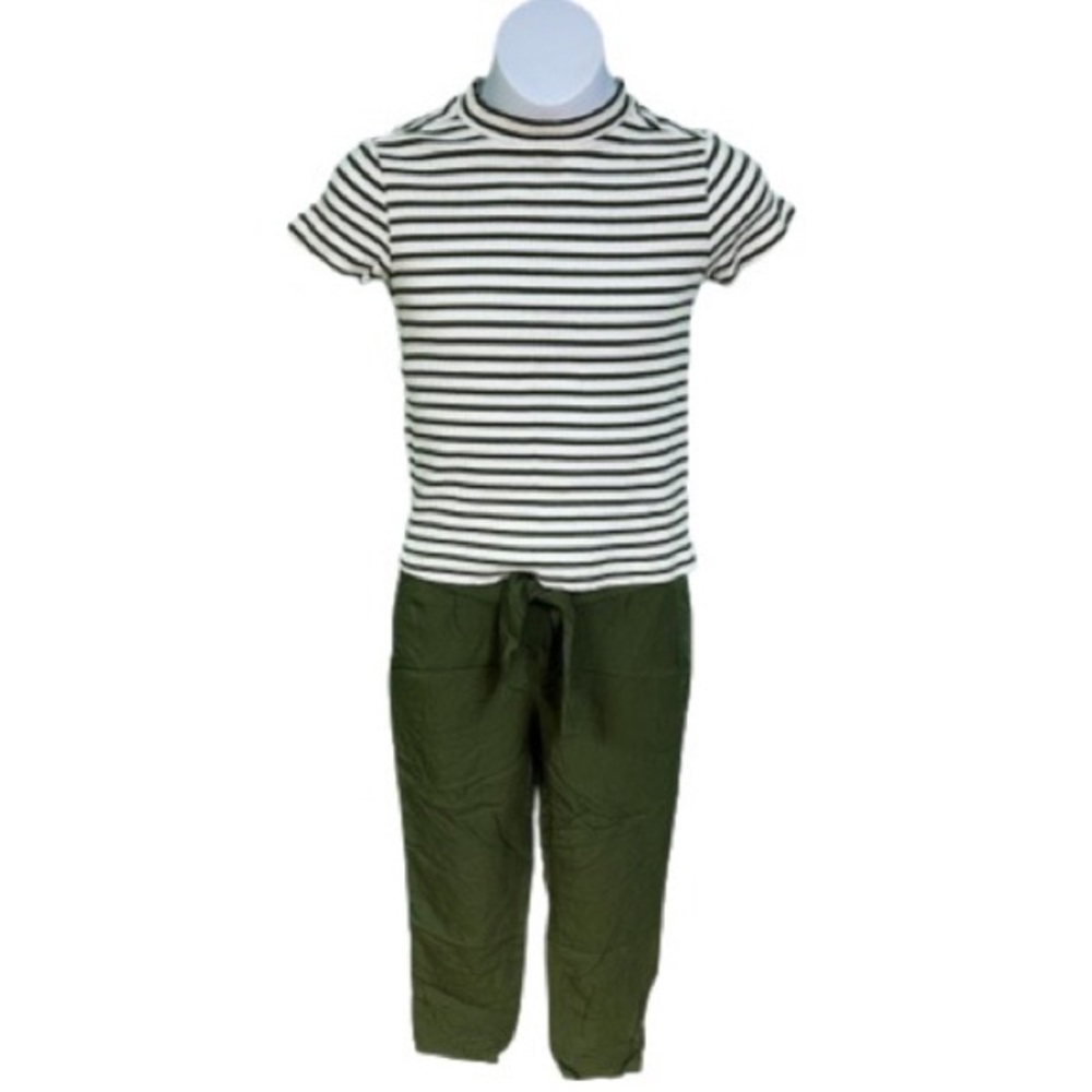 Crazy 8 White & Olive Green Mockneck Top & Paperbag Pants Outfit Girls Size 7/8